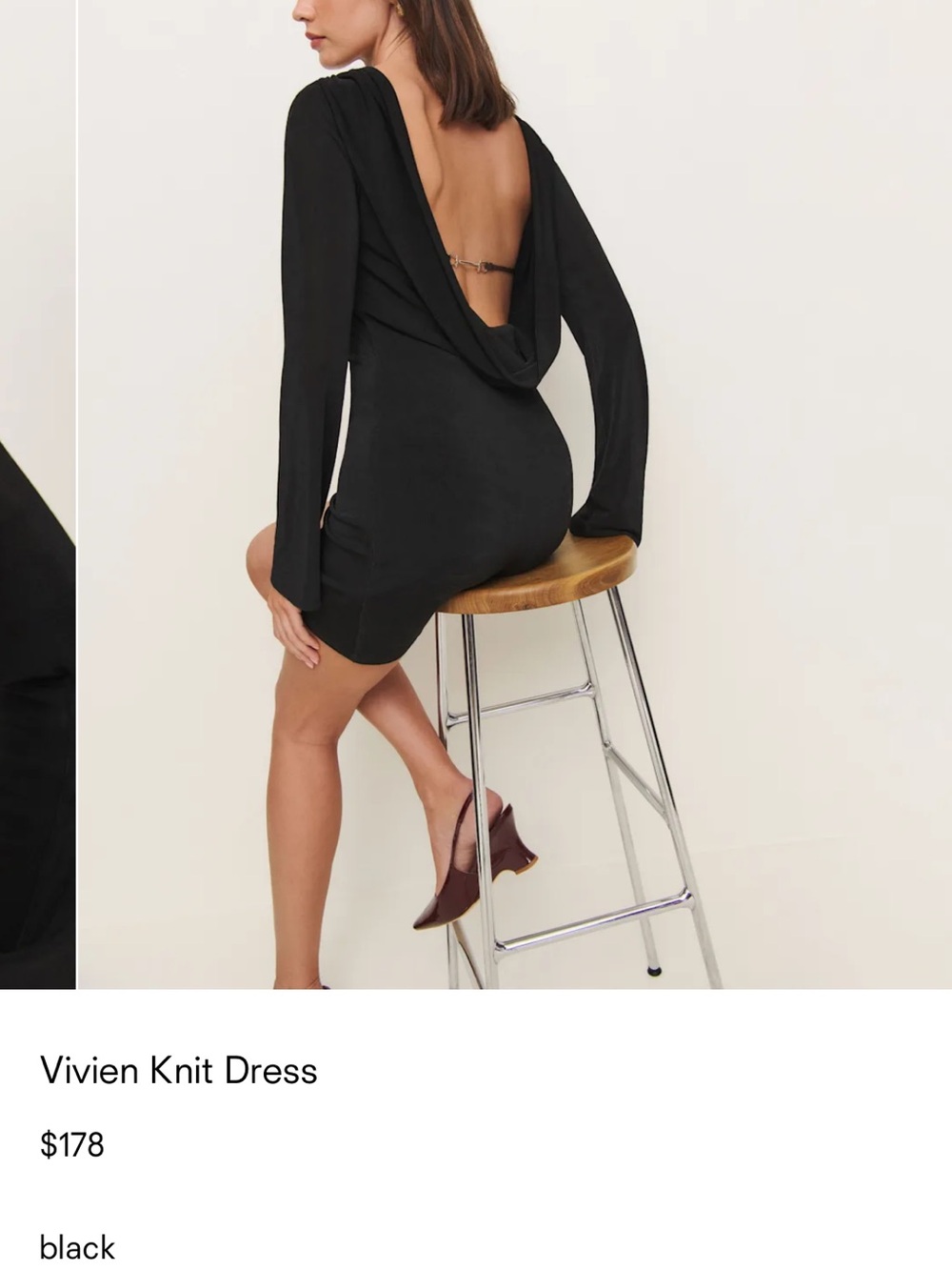 Women's Black Long-Sleeve backless jersey mini dress.